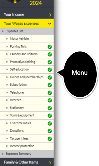 Expenses Menu Gotax Menu